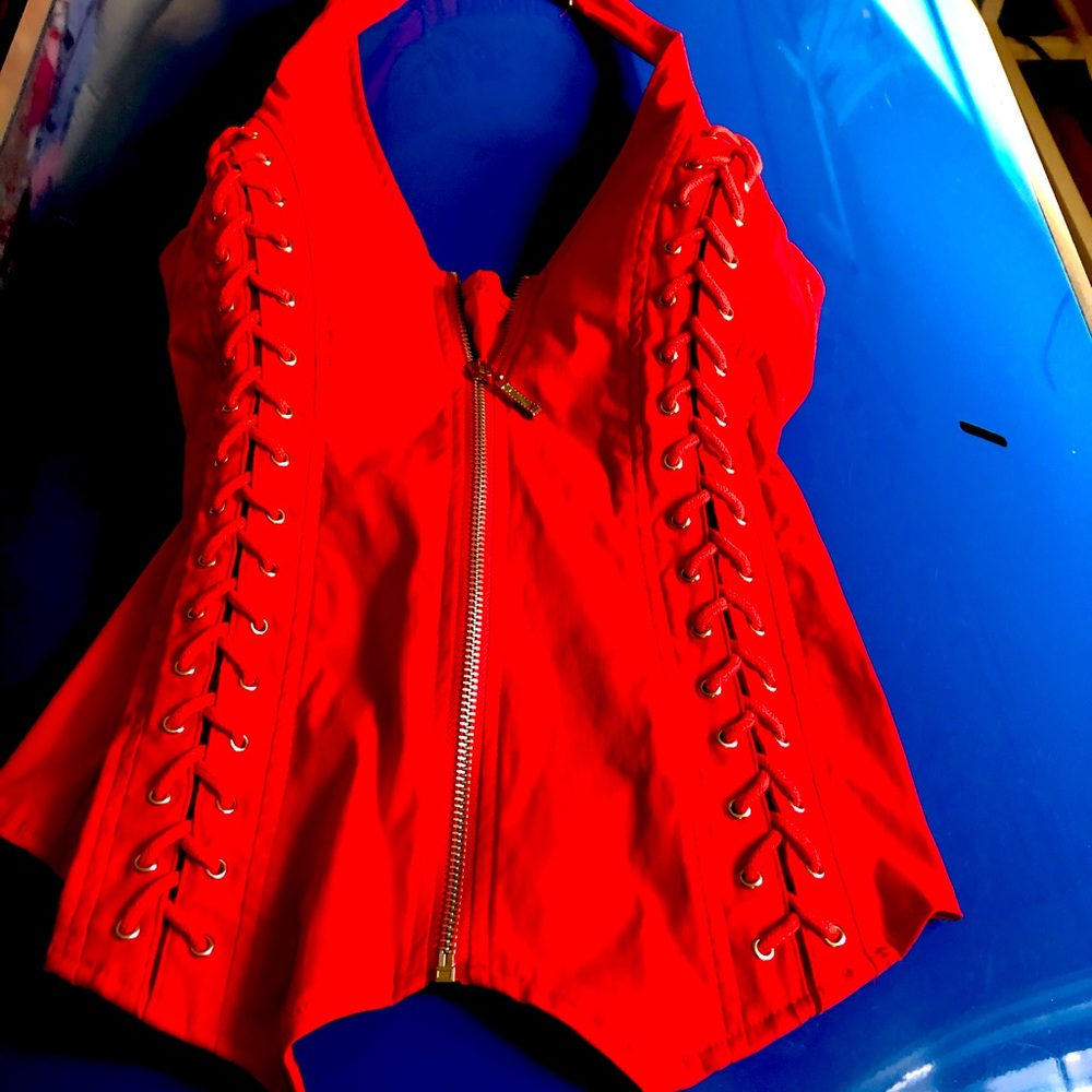 Corset style halter top red.